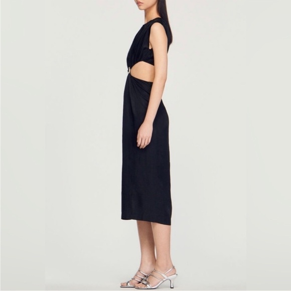 Sandro Paris Plaza Embellished Cut Out Midi Dress - Picture 3 of 16